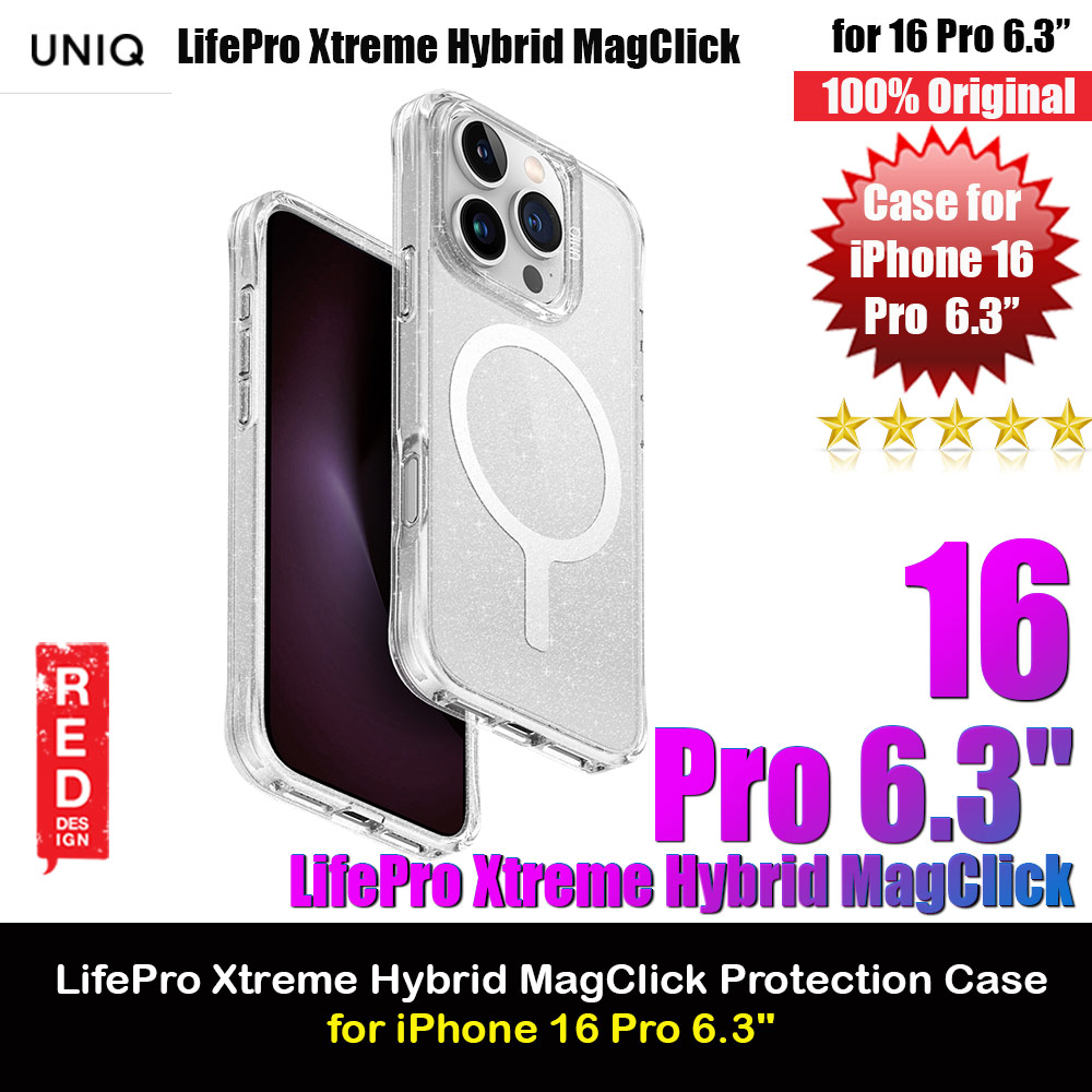Uniq LifePro Xtreme Magclick Slim Thin Clear Transparent Magsafe Magnetic Drop Protection Case for iPhone 16 Pro 6.3 (Tinsel Lucent)