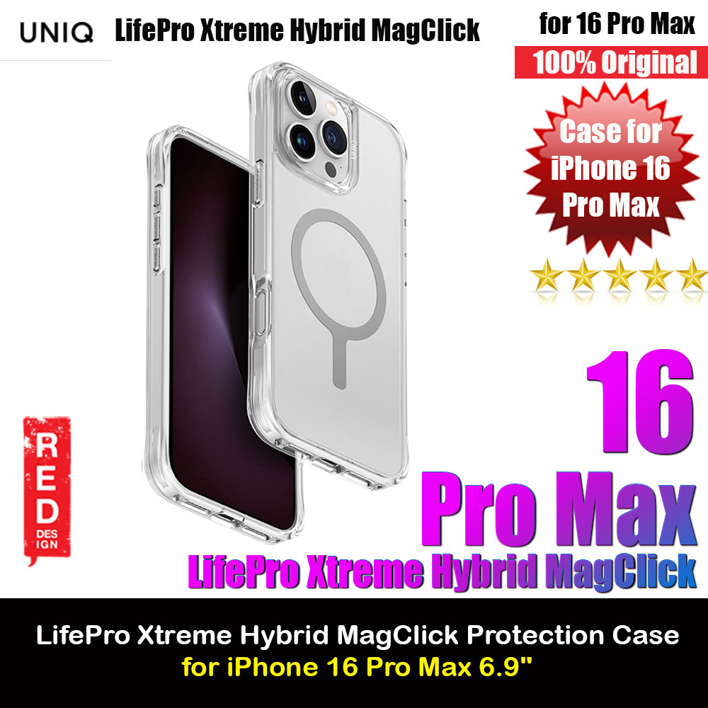 Uniq LifePro Xtreme Magclick Slim Thin Clear Transparent Magsafe Magnetic Drop Protection Case for iPhone 16 Pro Max 6.9 (Clear Frost)