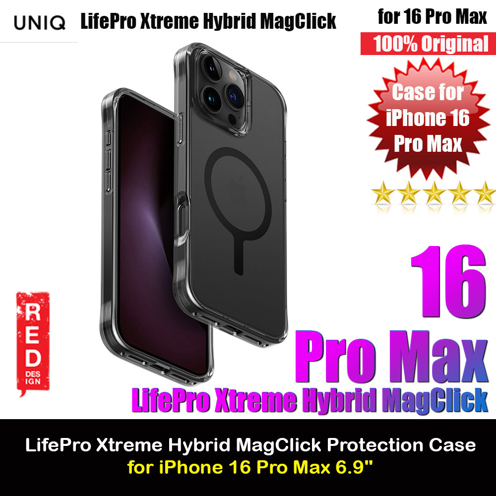 Uniq LifePro Xtreme Magclick Slim Thin Clear Transparent Magsafe Magnetic Drop Protection Case for iPhone 16 Pro Max 6.9 (Smoke Frost)