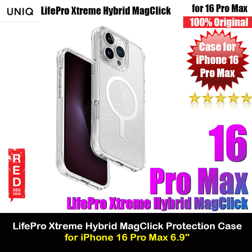 Uniq LifePro Xtreme Magclick Slim Thin Clear Transparent Magsafe Magnetic Drop Protection Case for iPhone 16 Pro Max 6.9 (Tinsel Lucent )