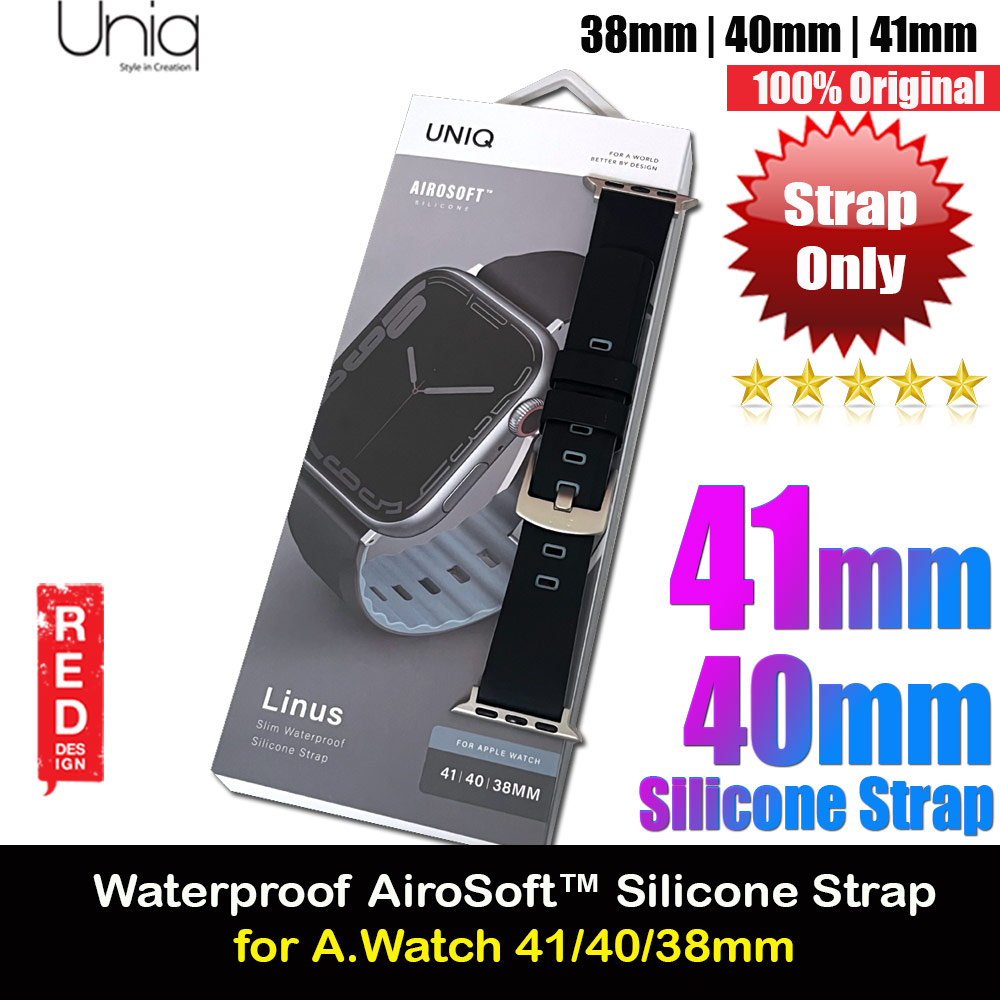 Uniq Linus Waterproof AiroSoft TM Breathable Silicone Strap Apple Watch 41mm 40mm 38mm Series 1 2 3 4 5 6 7 SE 8 (Midnight Black)