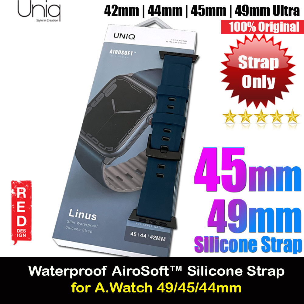 Uniq Linus Waterproof AiroSoft TM Breathable Silicone Strap Apple Watch 49 Ultra 45mm 44mm 42mm Series 1 2 3 4 5 6 7 SE 8 (Nautical Blue)