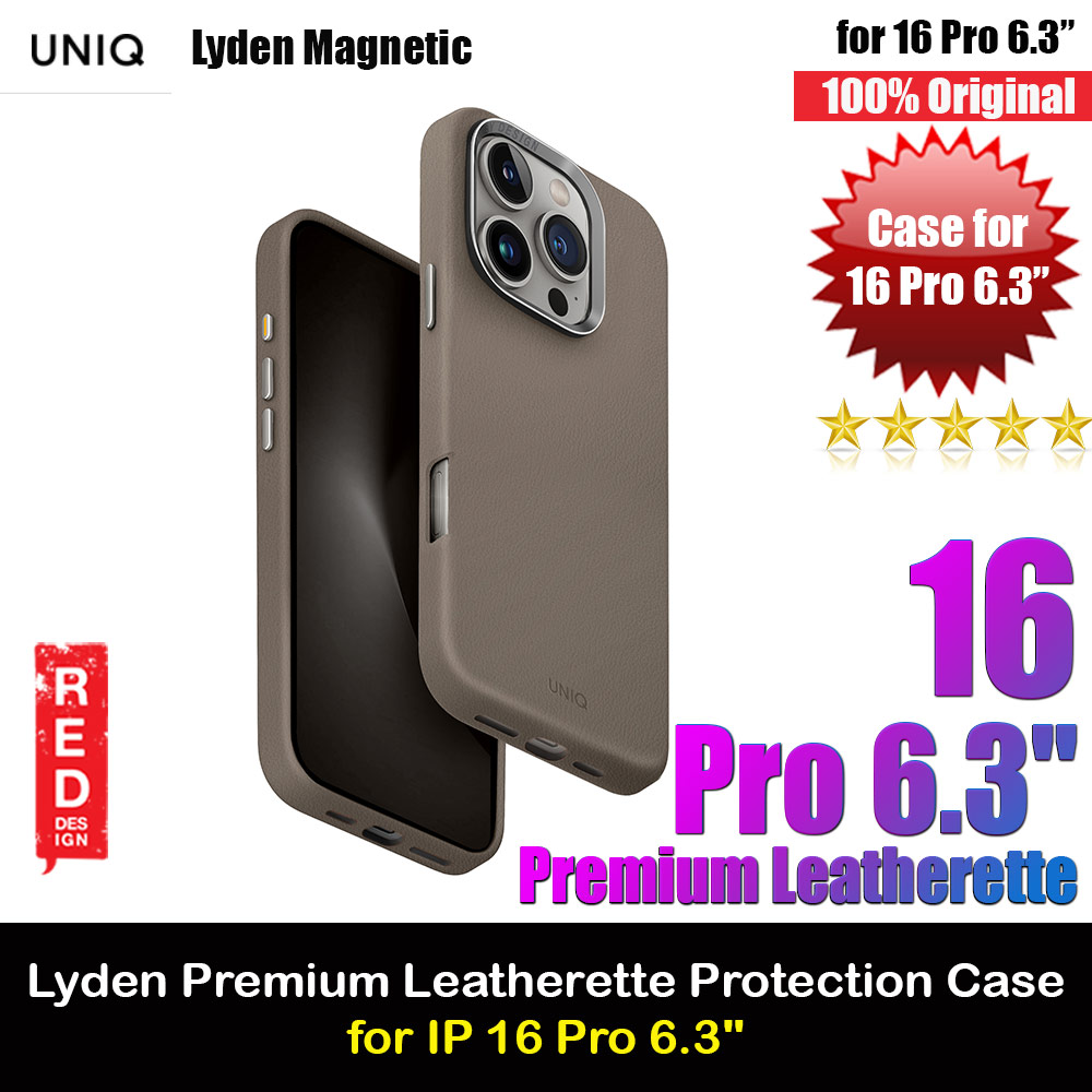 Uniq Lyden Premium Leatherette Magnetic Protection Case for iPhone 16 Pro 6.3 (Flint Grey)