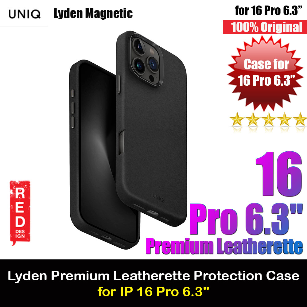 Uniq Lyden Premium Leatherette Magnetic Protection Case for iPhone 16 Pro 6.3 (Black)