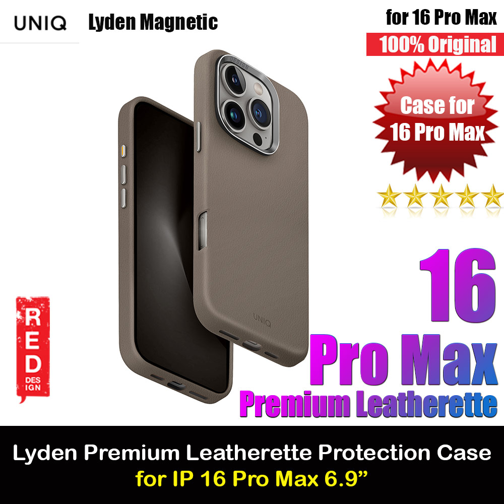 Uniq Lyden Premium Leatherette Magnetic Protection Case for iPhone 16 Pro Max 6.9 (Flint Grey)