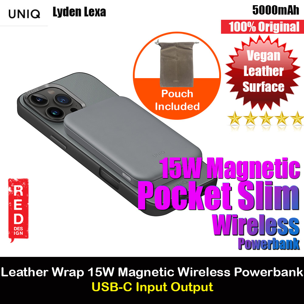 Uniq Lyden Lexa Super Ultra Slim Thin Pocket Small Size 5000mah Premium Leatherette Magnetic Power Bank MCMC Approved (Green)