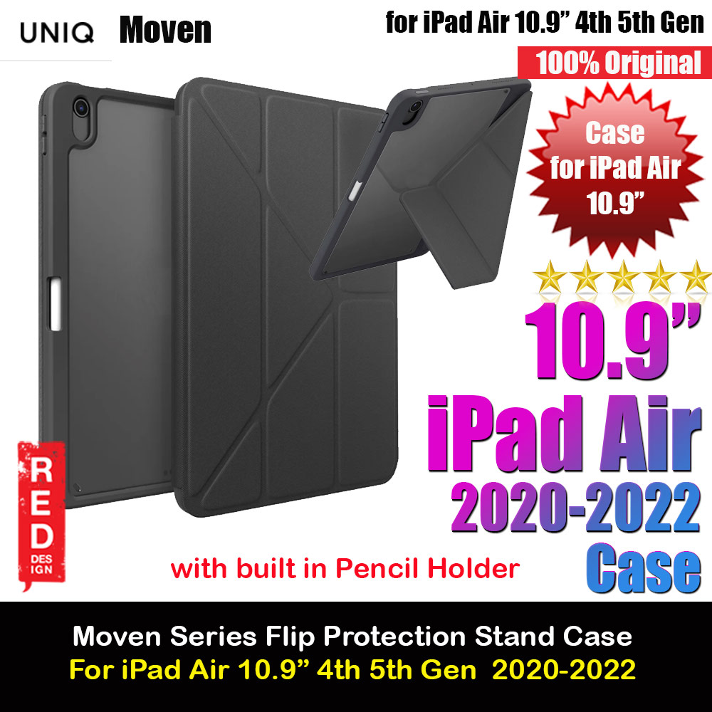 Uniq Moven Tough Hybrid Case with Clear Scratch-Resistant Black Protection Flip and Standable Case with Pen Storage for iPad Air 10.9 4th 5th Gen 2020 2022 (Grey)