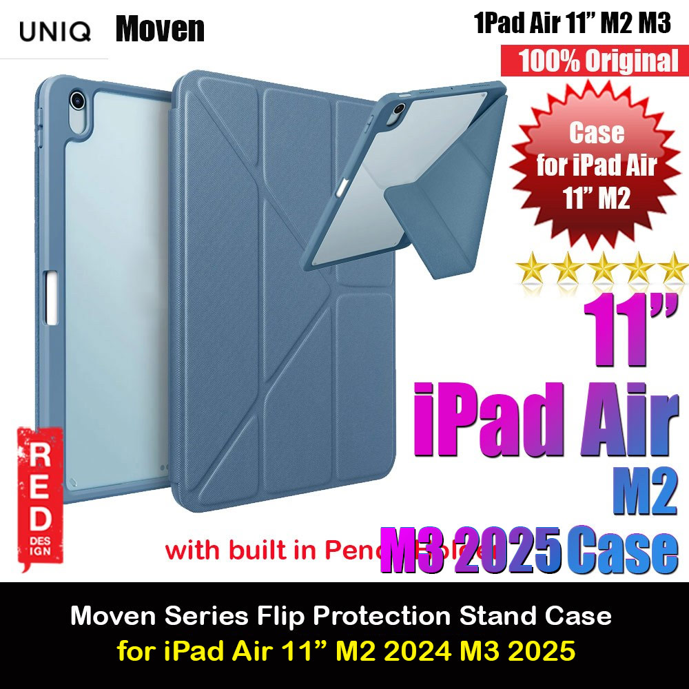 Uniq Moven Tough Hybrid Case with Clear Scratch-Resistant Black Protection Flip and Standable Case with Pen Storage for iPad Air 11 M2 2024 M3 2025(Blue)