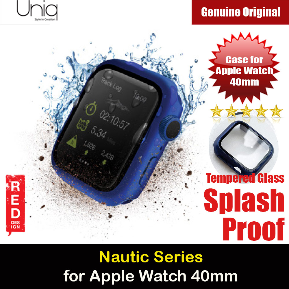 Uniq Nautic Series Case with IP68 Splash Proof Dust Proof High Sensitivity Touch 9H Tempered Glass for Apple Watch 40mm (Blue)