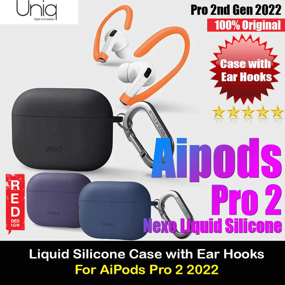 Uniq Nexo Semi Soft Liquid Silicone Protective Case with Sports Ear Hooks Aluminium Carabiner for Apple Airpods Pro 2 (Grey)