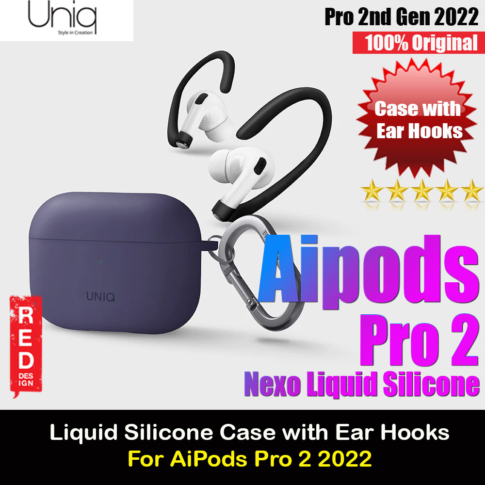 Uniq Nexo Semi Soft Liquid Silicone Protective Case with Sports Ear Hooks Aluminium Carabiner for Apple Airpods Pro 2 (Purple)