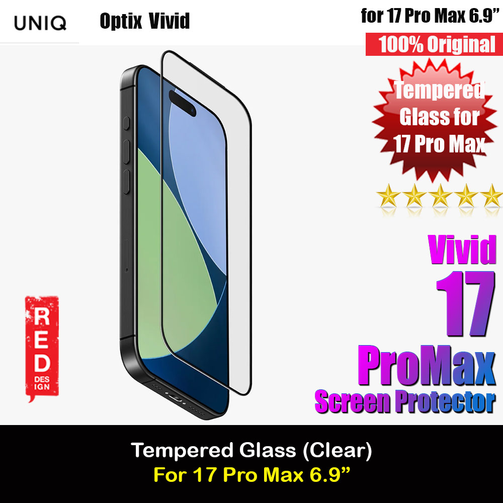 Uniq Optix Covex Vivid Tempered Glass Screen Protector with Installation Helper Kit for iPhone 17 Pro Max 6.9 (Clear)
