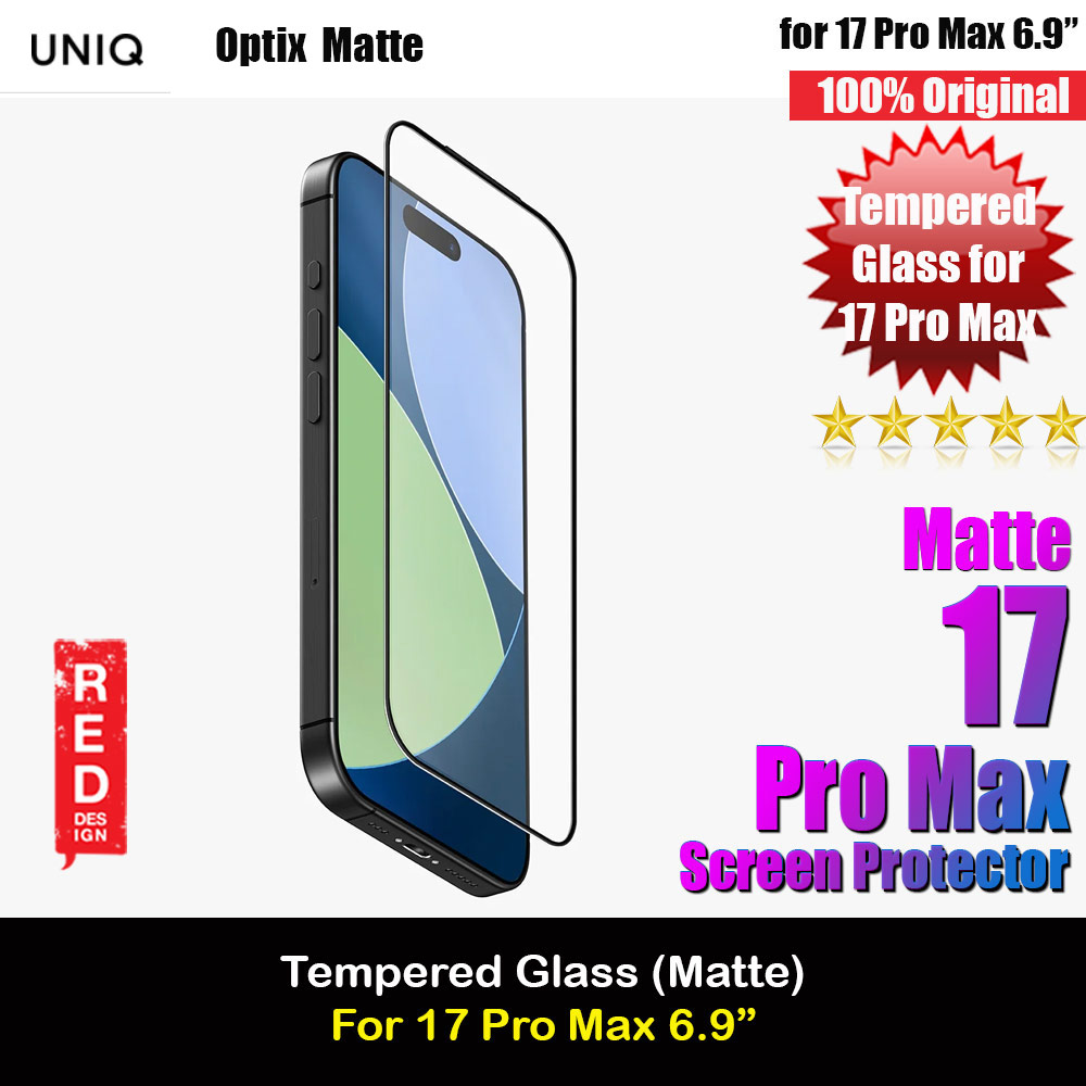 Uniq Optix Covex Matte Anti Glare Tempered Glass Screen Protector with Installation Helper Kit for iPhone 17 Pro Max 6.9 (Matte)