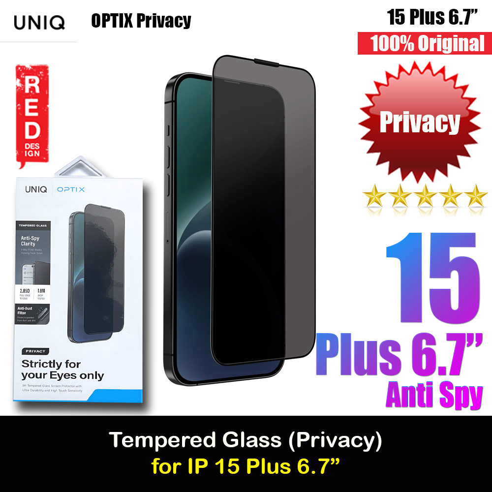 Uniq Optix Privacy Anti View Anti Peep 2.85D Tempered Glass Screen Protector with Installation Helper Kit for iPhone 15 Plus 6.7 (Privacy)