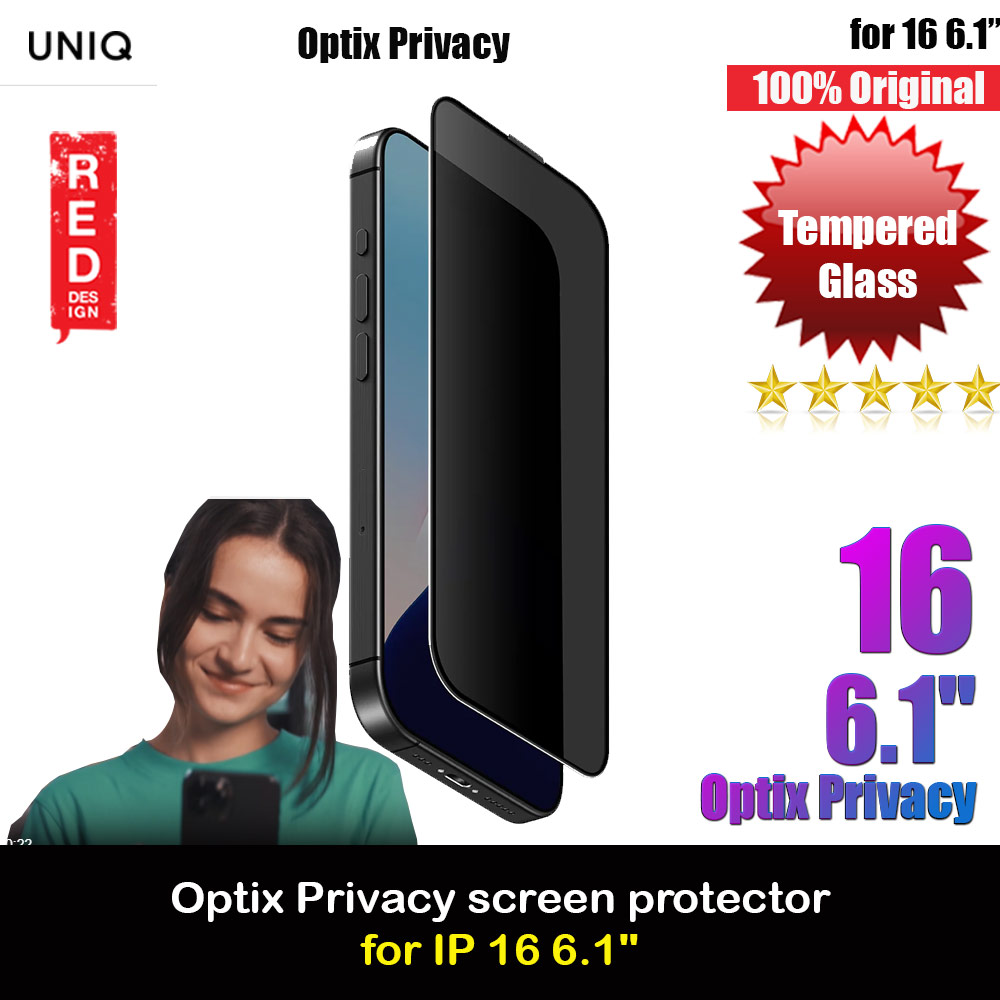 Uniq Optix Privacy Anti View Anti Peep Tempered Glass Screen Protector with Installation Helper Kit for iPhone 16 6.1 (Privacy)