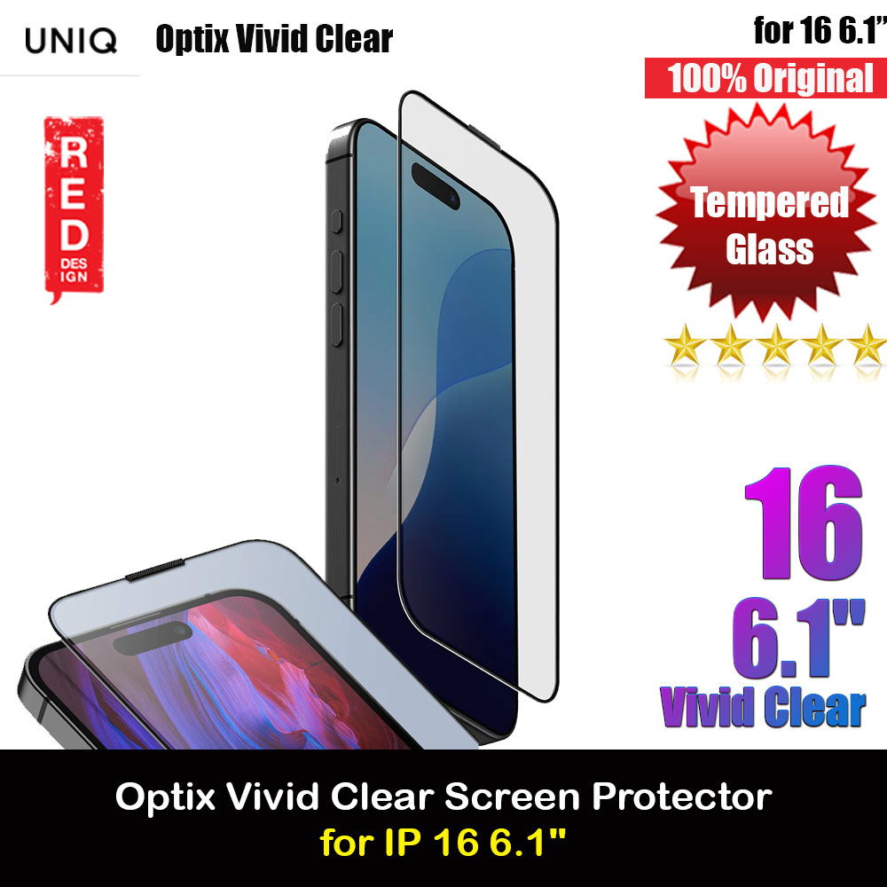 Uniq Optix Vivid Tempered Glass Screen Protector with Installation Helper Kit for iPhone 16 6.1 (Clear)