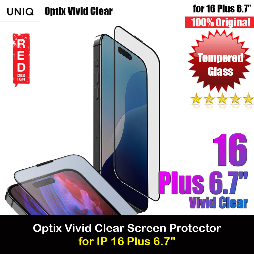 Uniq Optix Vivid Tempered Glass Screen Protector with Installation Helper Kit for iPhone 16 Plus 6.7 (Clear)