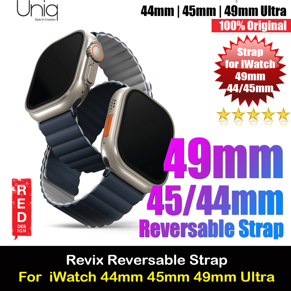 Uniq Revix Reversible Magnetic Silicone Strap Apple Watch 49mm Ultra 45mm 44mm 42mm Series 1 2 3 4 5 6 7 8 SE (Storm Blue Chalk Grey)