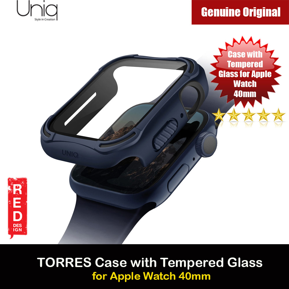 Uniq Torres Ultra Tough Hybrid Series Case with High Sensitivity Touch 9H Tempered Glass for Apple Watch 40mm (Blue)