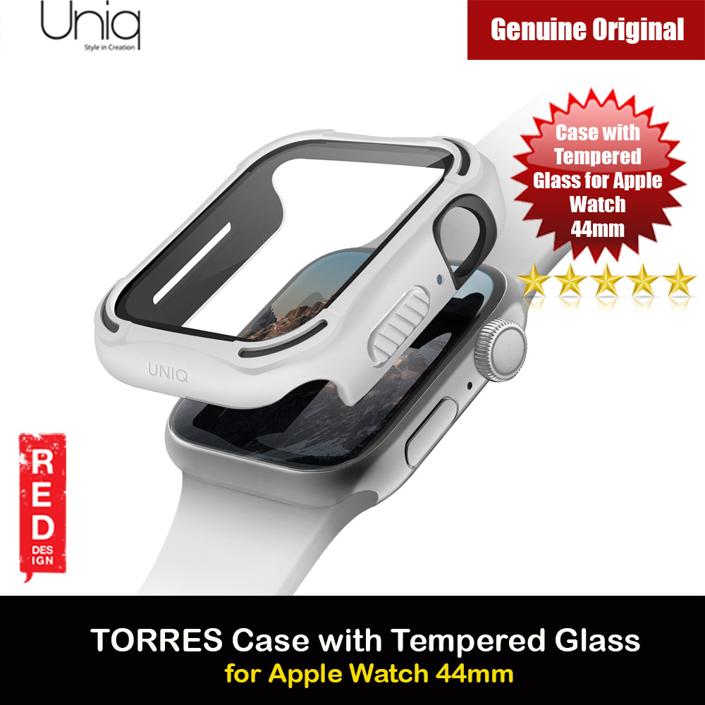 Uniq Torres Ultra Tough Hybrid Series Case with High Sensitivity Touch 9H Tempered Glass for Apple Watch 44mm (White)
