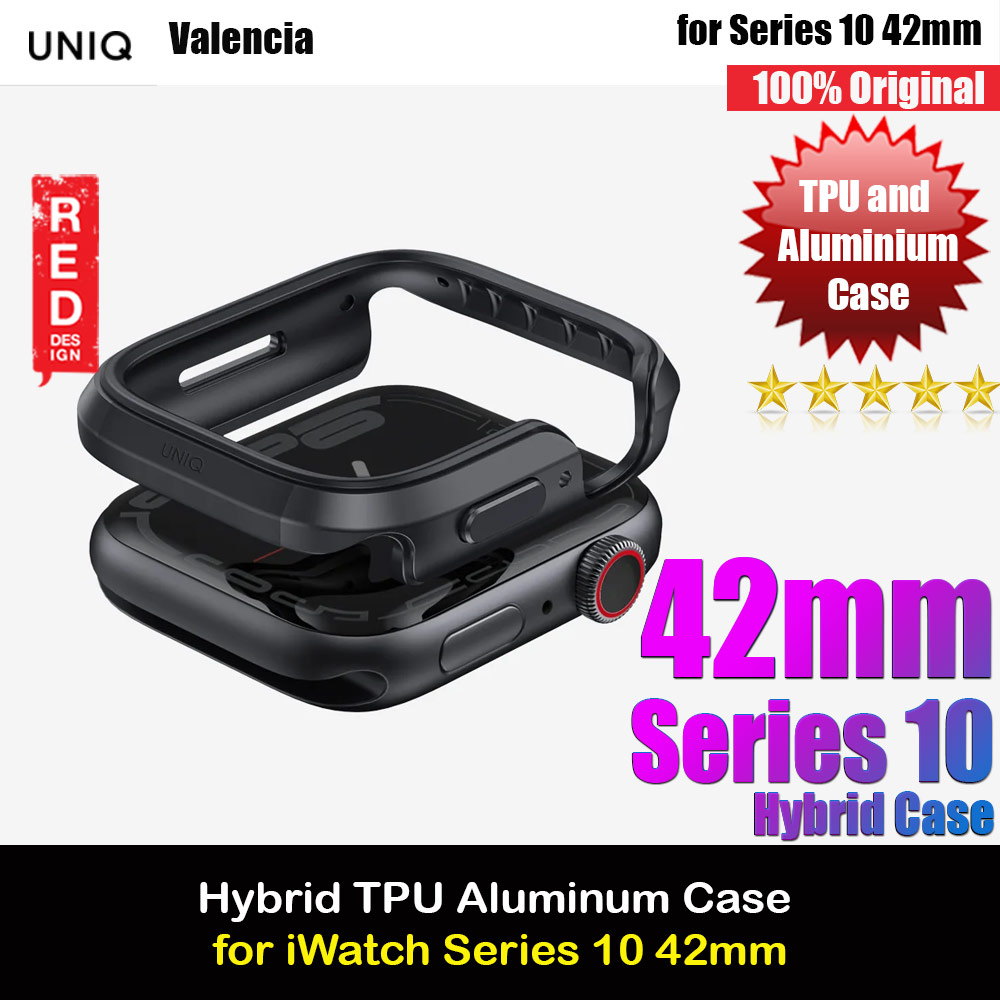 Uniq Valencia Hybrid Series Case with Reinforced Aluminum TPU Material for Apple Watch Series 10 42mm (Black)