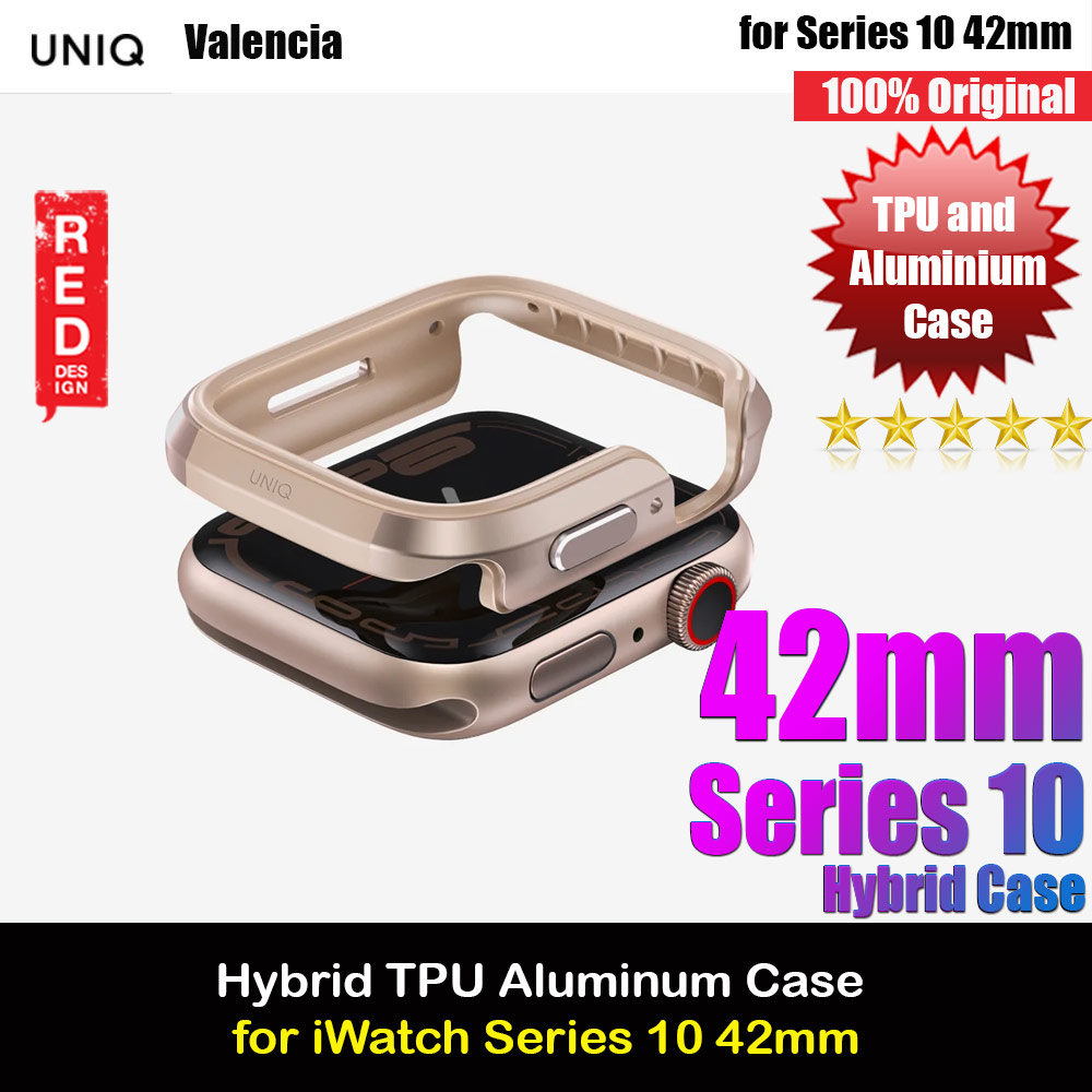 Uniq Valencia Hybrid Series Case with Reinforced Aluminum TPU Material for Apple Watch Series 10 42mm (Gold)