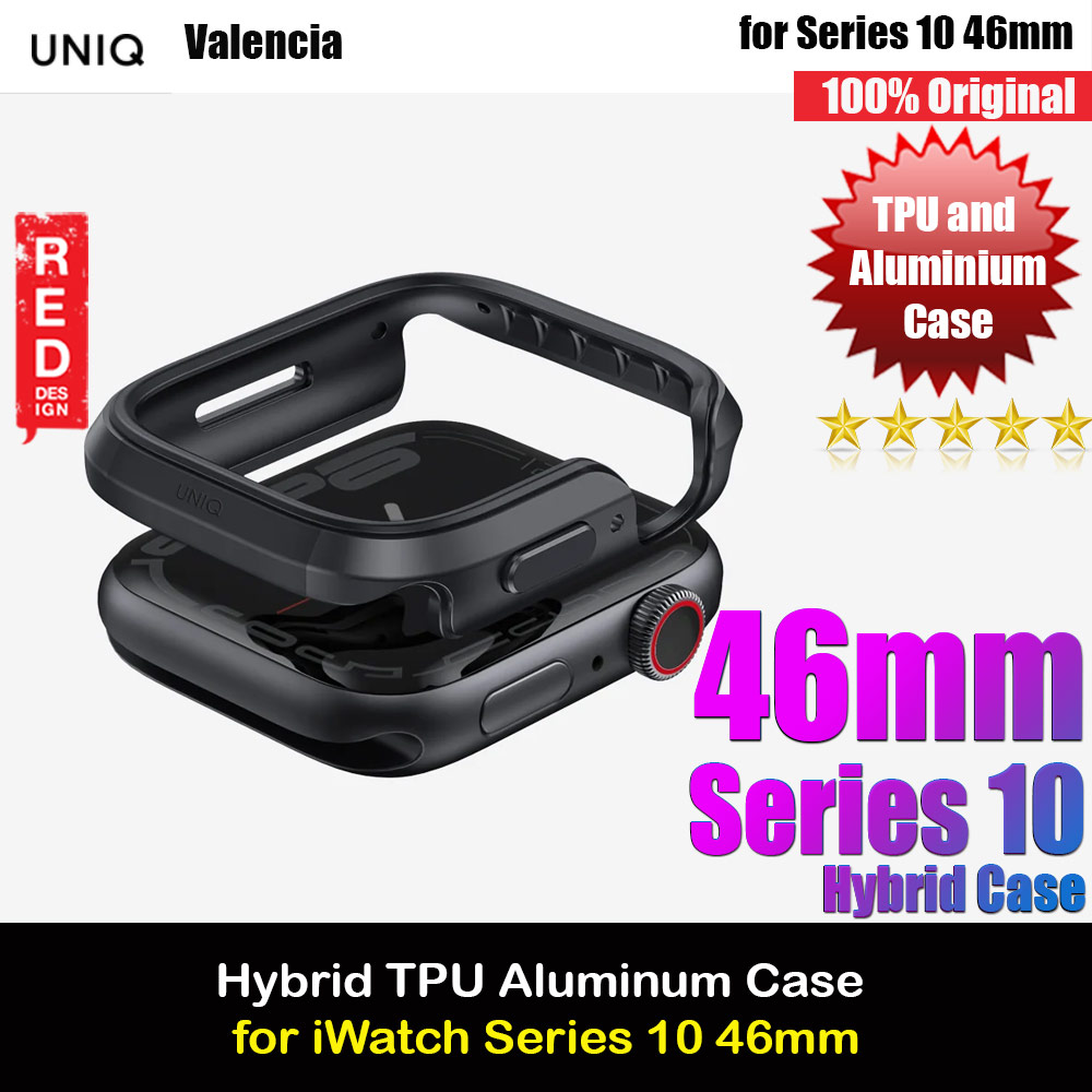 Uniq Valencia Hybrid Series Case with Reinforced Aluminum TPU Material for Apple Watch Series 10 46mm (Black)