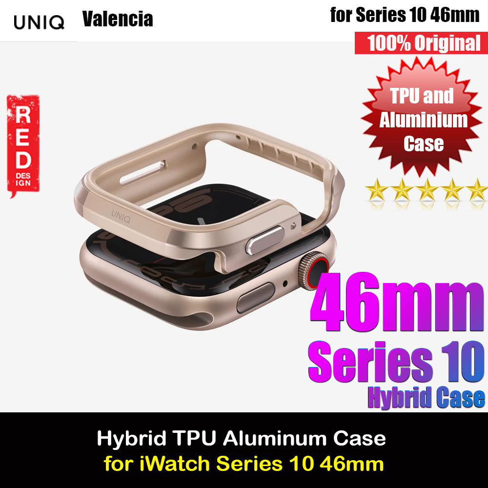 Uniq Valencia Hybrid Series Case with Reinforced Aluminum TPU Material for Apple Watch Series 10 46mm (Gold)