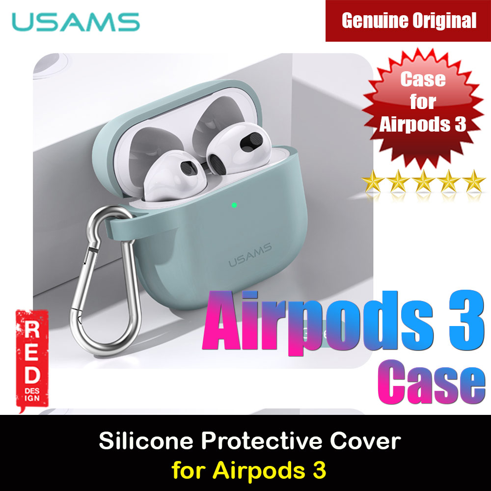 USAMS Protective Case for AirPods 3 Liquid Silicone Case with Carabiner Hook (Green)