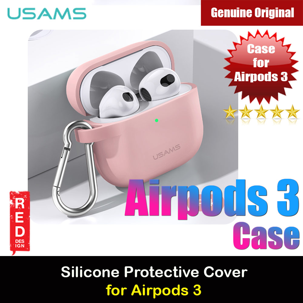 USAMS Protective Case for AirPods 3 Liquid Silicone Case with Carabiner Hook (Pink)