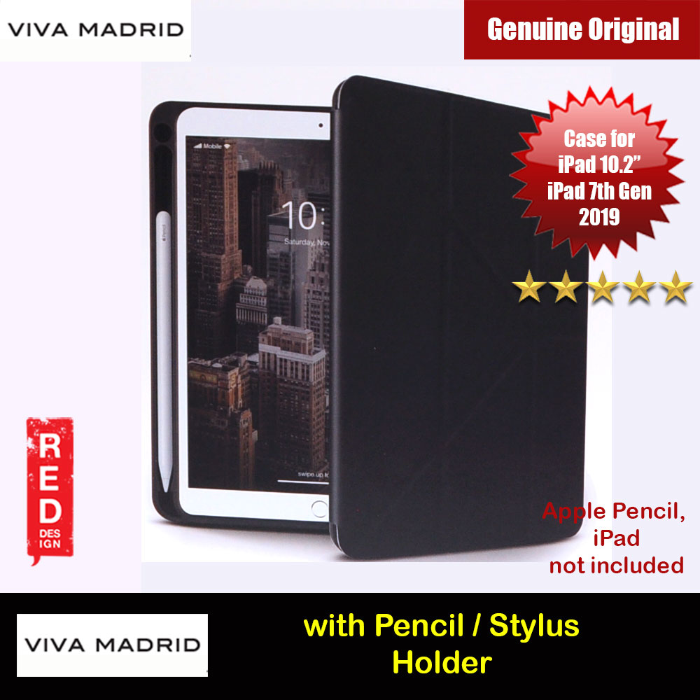 Viva Madrid Elegant Protection Flip and Standable Case with Integrated Pencil Holder for Apple iPad 10.2 7th Gen 2019 iPad 10.2 8th Gen 2020 (Black)