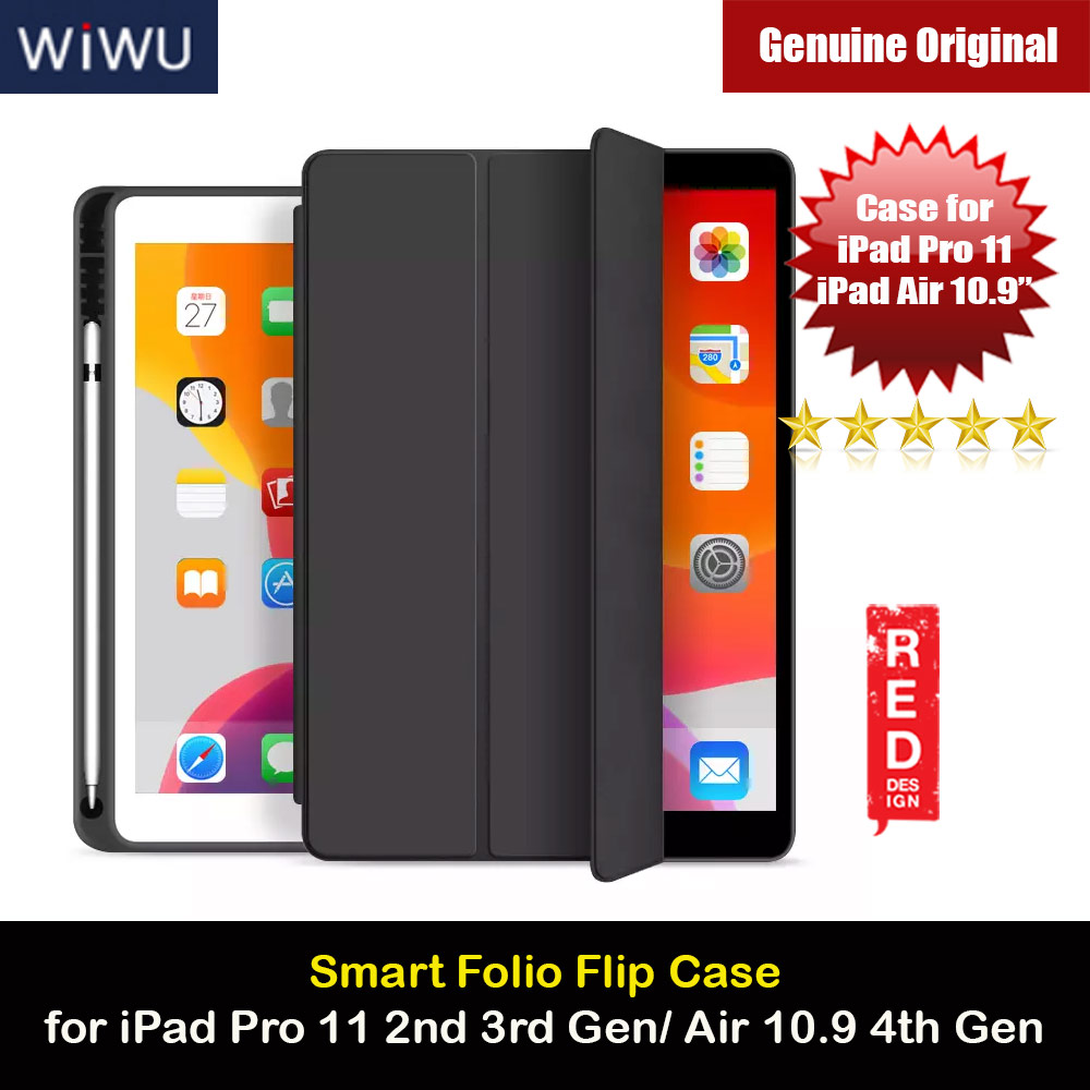 Wiwu Smart Folio Protection Flip and Standable Case with Integrated Pencil Holder for Apple iPad Pro 11 3rd Gen  2021 2nd Gen 2020 iPad Air 10.9 4th Gen 2020 (Black)