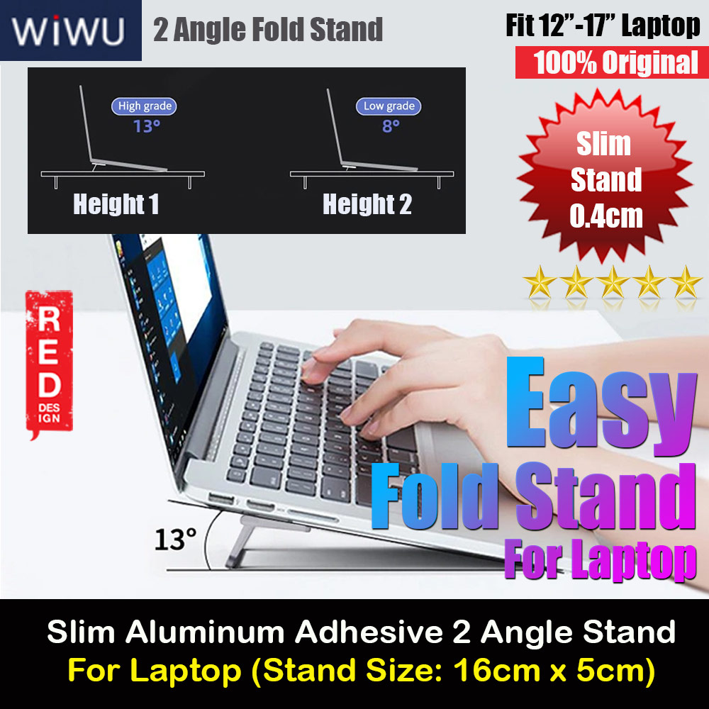 Wiwu Ultra Thin Slim Adhesive Portable Easy Travel Aluminum Foldable Laptop Stand for 12" 13" 14" 15" Apple MacBook Pro Laptops Notebook (Silver)