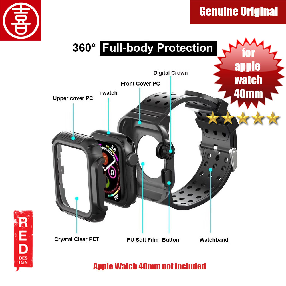 Xi 360 Degree Protection Case with Strap for Apple Watch 40mm (Black)