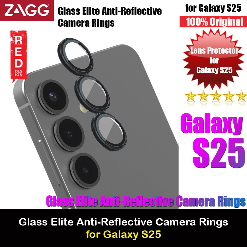 Zagg Glass Elite Anti-Reflective Camera Rings Frame Lens Protector for Galaxy S25 (5PCS Black)
