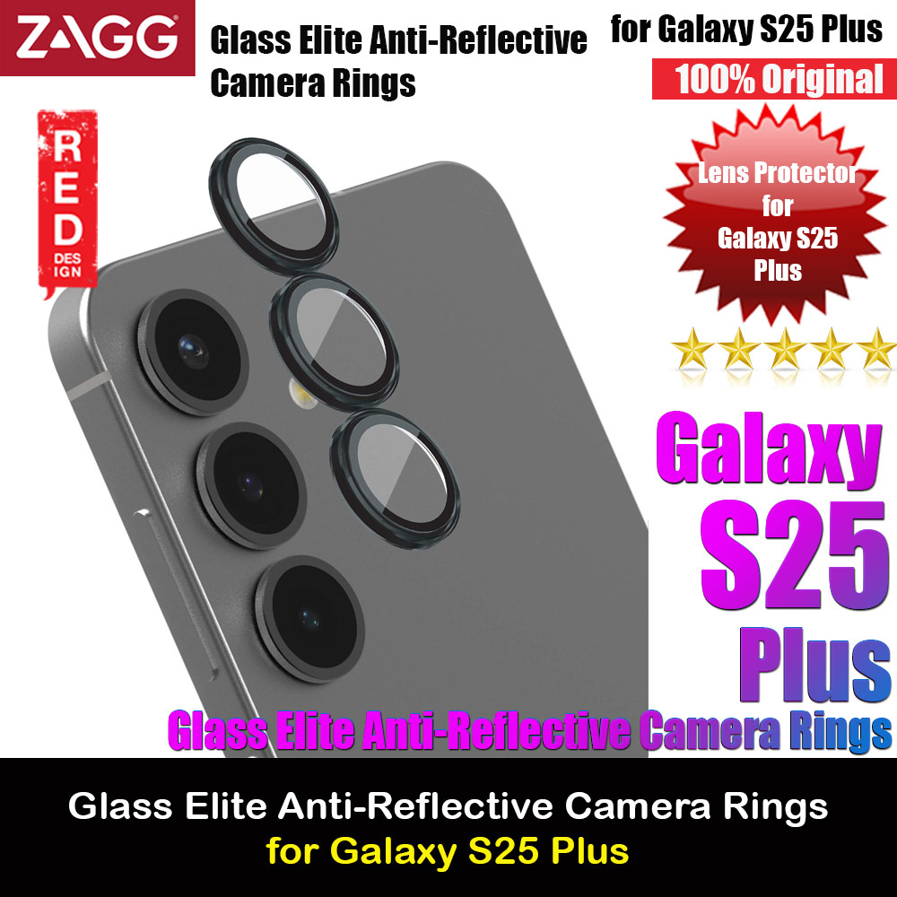 Zagg Glass Elite Anti-Reflective Camera Rings Frame Lens Protector for Galaxy S25 Plus (5PCS Black)