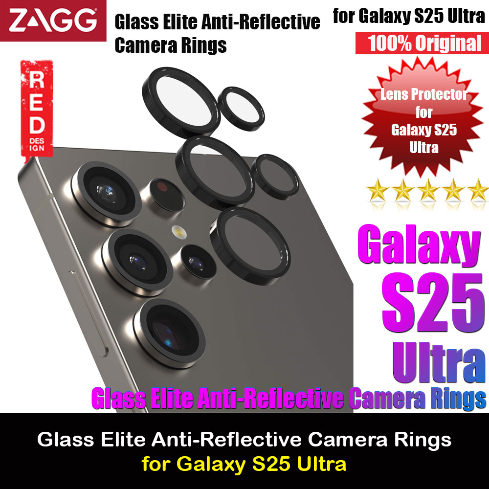 Zagg Glass Elite Anti-Reflective Camera Rings Frame Lens Protector for Galaxy S25 Ultra (5PCS Black)