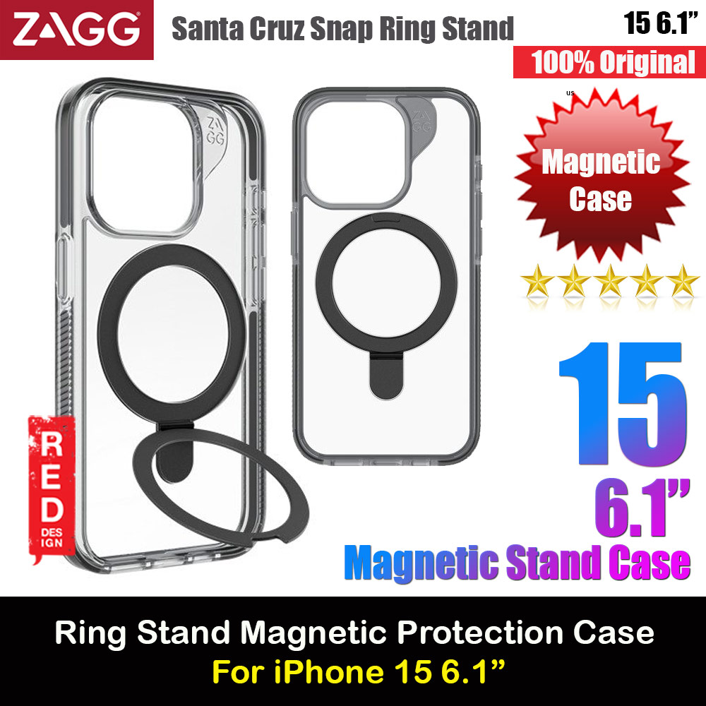Zagg Santa Cruz Snap Ring Stand Magnetic Drop Protection Case for iPhone 15 6.1 (Black)