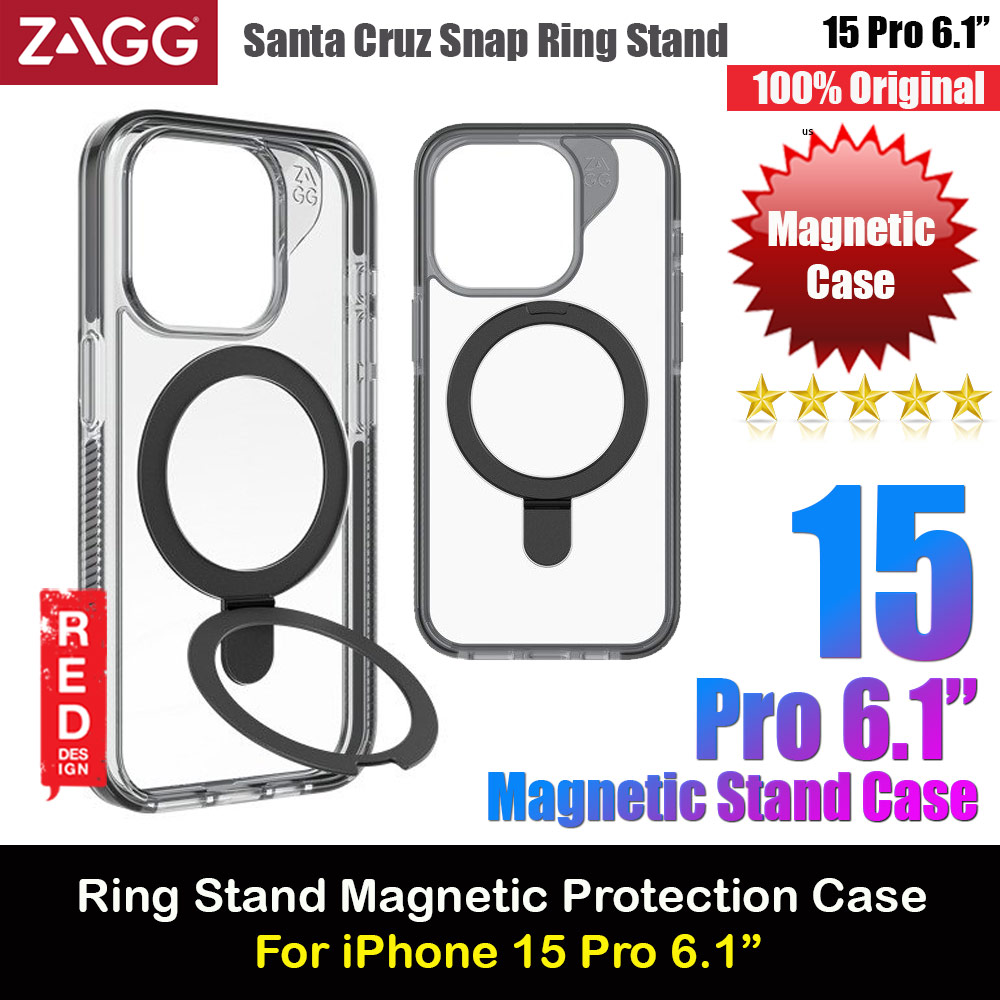 Zagg Santa Cruz Snap Ring Stand Magnetic Drop Protection Case for iPhone 15 Pro 6.1 (Black)