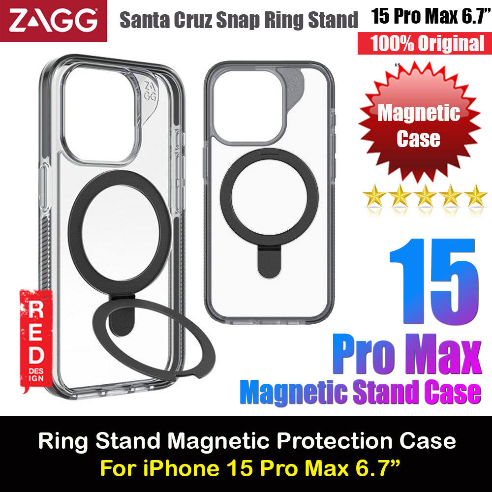 Zagg Santa Cruz Snap Ring Stand Magnetic Drop Protection Case for iPhone 15 Pro Max 6.7 (Black)