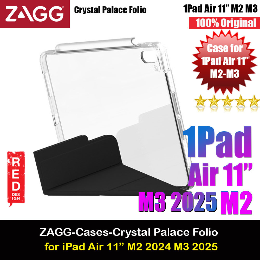 Zagg Crystal Palace Folio Protection Flip Stand Case for iPad Air 11 M2 2024 M3 2025 (Black)