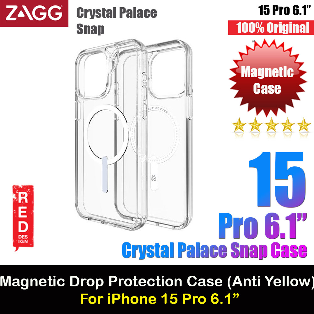 Zagg Crystal Palace Snap Anti Yellow Magnetic Drop Protection Case for iPhone 15 Pro 6.1 (Clear)