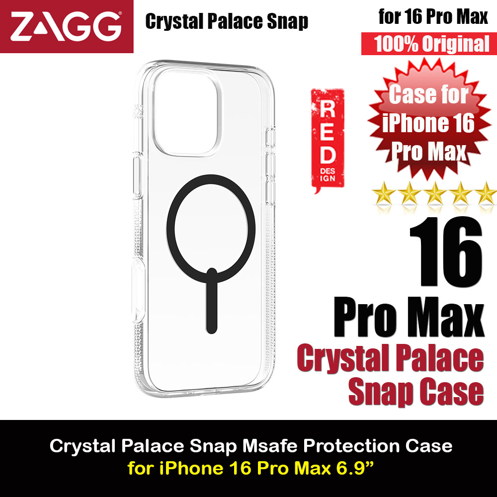 Zagg Crystal Palace Snap Anti Yellow Magnetic Drop Protection Case for iPhone 16 Pro Max 6.9 (Black)