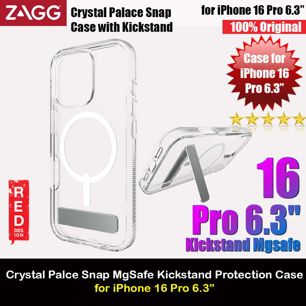 Zagg Crystal Palace Snap Kickstand Magnetic Drop Protection Case for iPhone 16 Pro 6.3 (Clear)