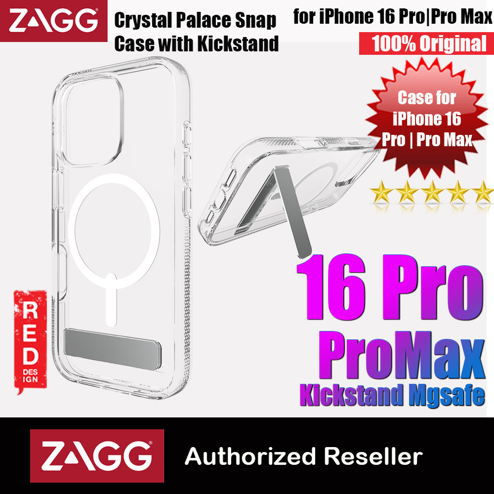 Zagg Crystal Palace Snap Kickstand Magnetic Drop Protection Case for iPhone 16 Pro Max 6.9 (Clear)