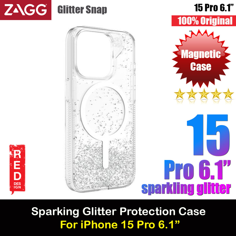 Zagg Essential Sparkling Glitter Snap Magnetic Drop Protection Case for iPhone 15 Pro 6.1 (Matte)