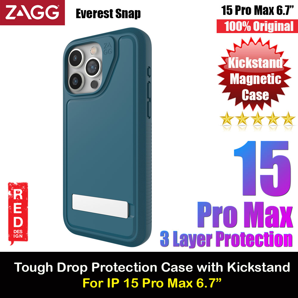 Zagg Everest Snap Extreme Magnetic Non Slip Drop Protection Case with Kickstand for iPhone 15 Pro Max 6.7 (Marine)