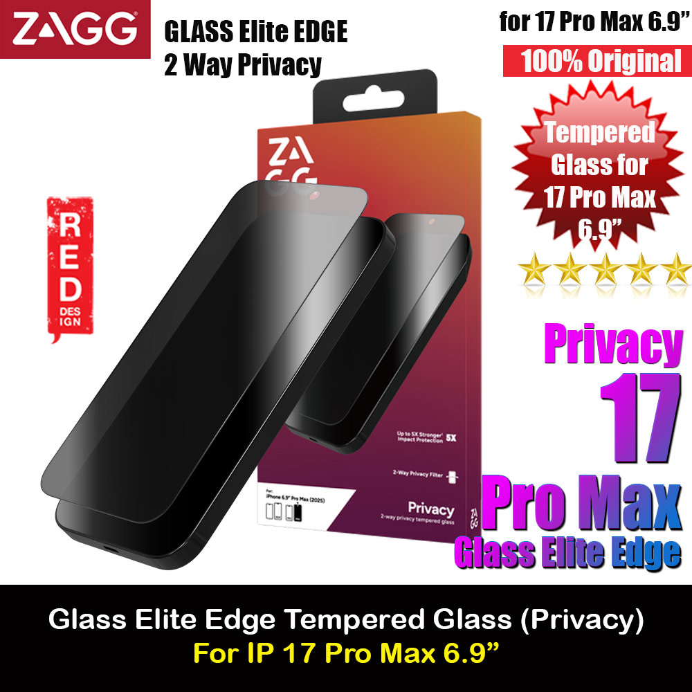 Zagg Privacy Glass Elite Edge Tempered Glass Screen Protector with Easy Installation Tray for iPhone 17 Pro Max 6.9 (Privacy)