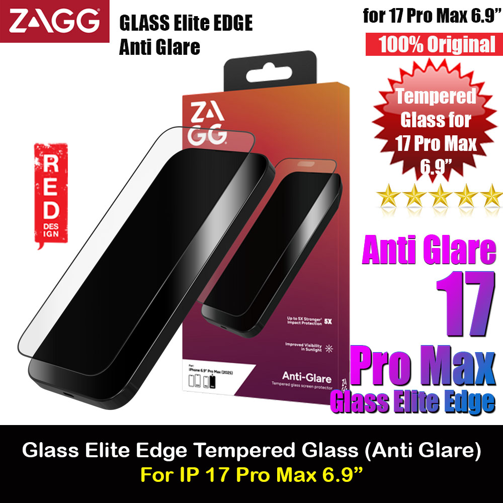 Zagg Anti Glare Glass Elite Edge Tempered Glass Screen Protector with Easy Installation Tray for iPhone 17 Pro Max 6.9 (Matte)