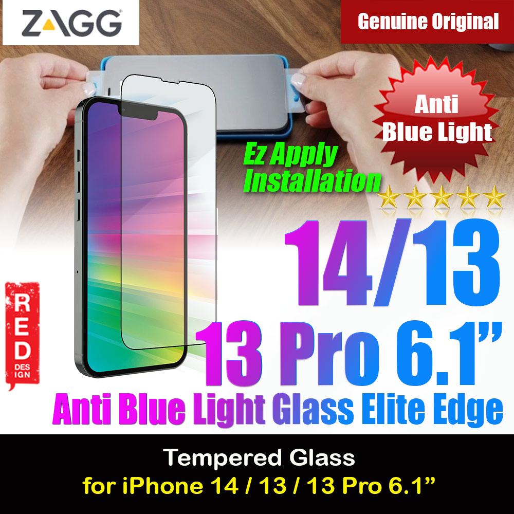 Zagg Glass Elite Edge Vision Guard Tempered Glass Screen Protector with Easy Installation Tray for iPhone 14 6.1 iPhone 13 6.1 iPhone 13 Pro 6.1 (Anti Blue Light